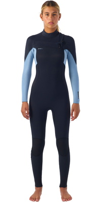 2025 O'Neill Womens Hyperfreak 4/3+mm Chest Zip Wetsuit 5349 - Black / Faded Denim